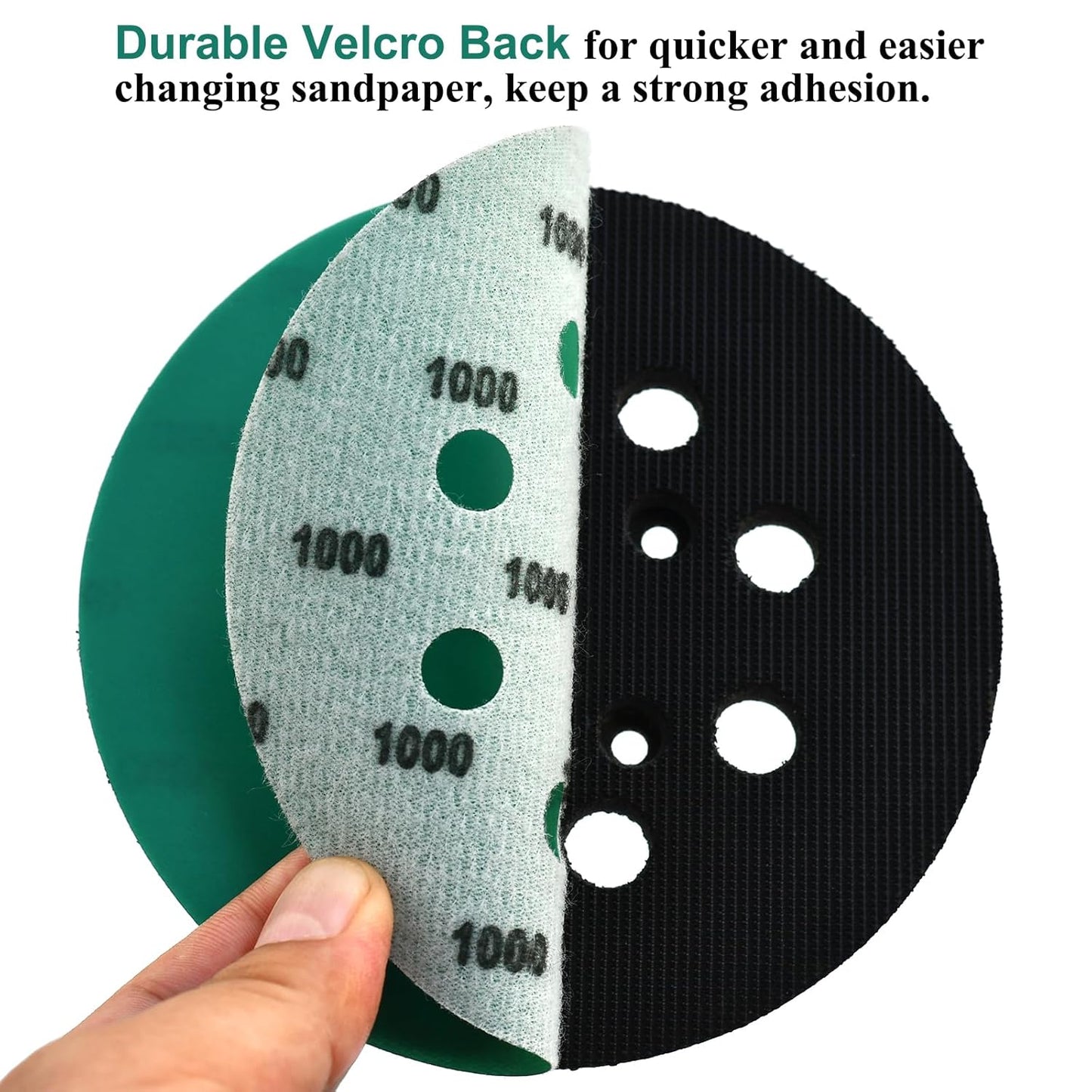 5-Inch 8-Hole Wet Dry Sanding Discs 1000 Grit, Polyester Film Backed Heavy-Duty Hook and Loop Sandpaper for Random Orbital Sander, 50-Pack