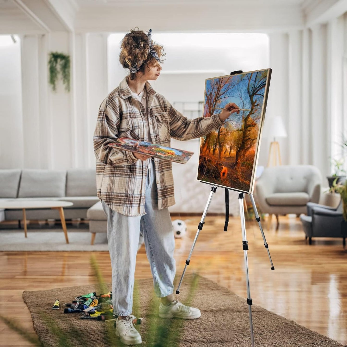 Art Artist Easel Stand for Painting,Portable Adjustable Easels for Painting Canvases Height from 17 to 66 Inch - Carry Bag for Table-Top/Floor Displaying and Wedding Sign,White