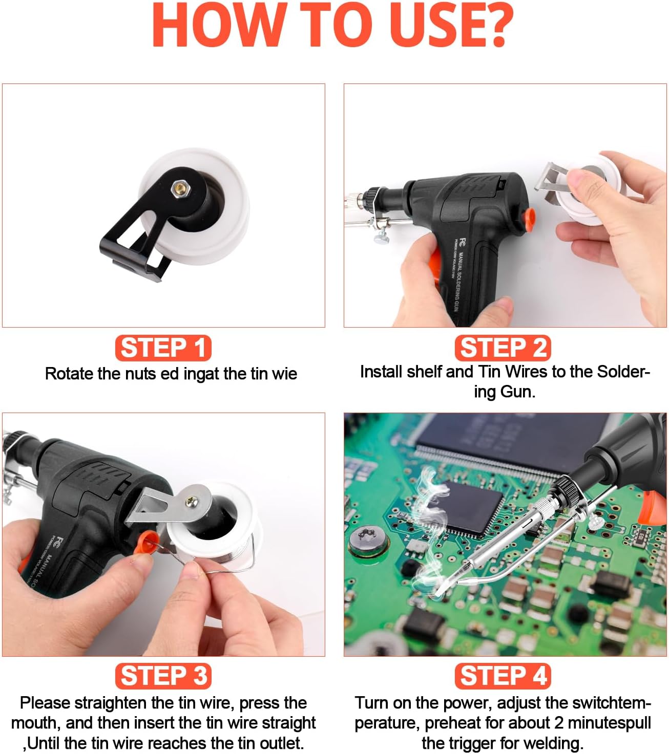 Upgrade 120W Soldering Iron Kit with Ceramic Heater, Automatic Soldering Gun Kit Includes 3 Solder Wire, 3 Interchangeable Tips, 2 Tweezers, Desoldering Pump, Basic Stand with Sponge