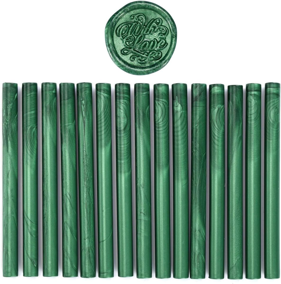 Yoption 15 Pieces Glue Gun Sealing Wax Sticks for Wax Seal Stamp, Great for Wedding Invitations, Cards, Envelopes (Metallic Green)
