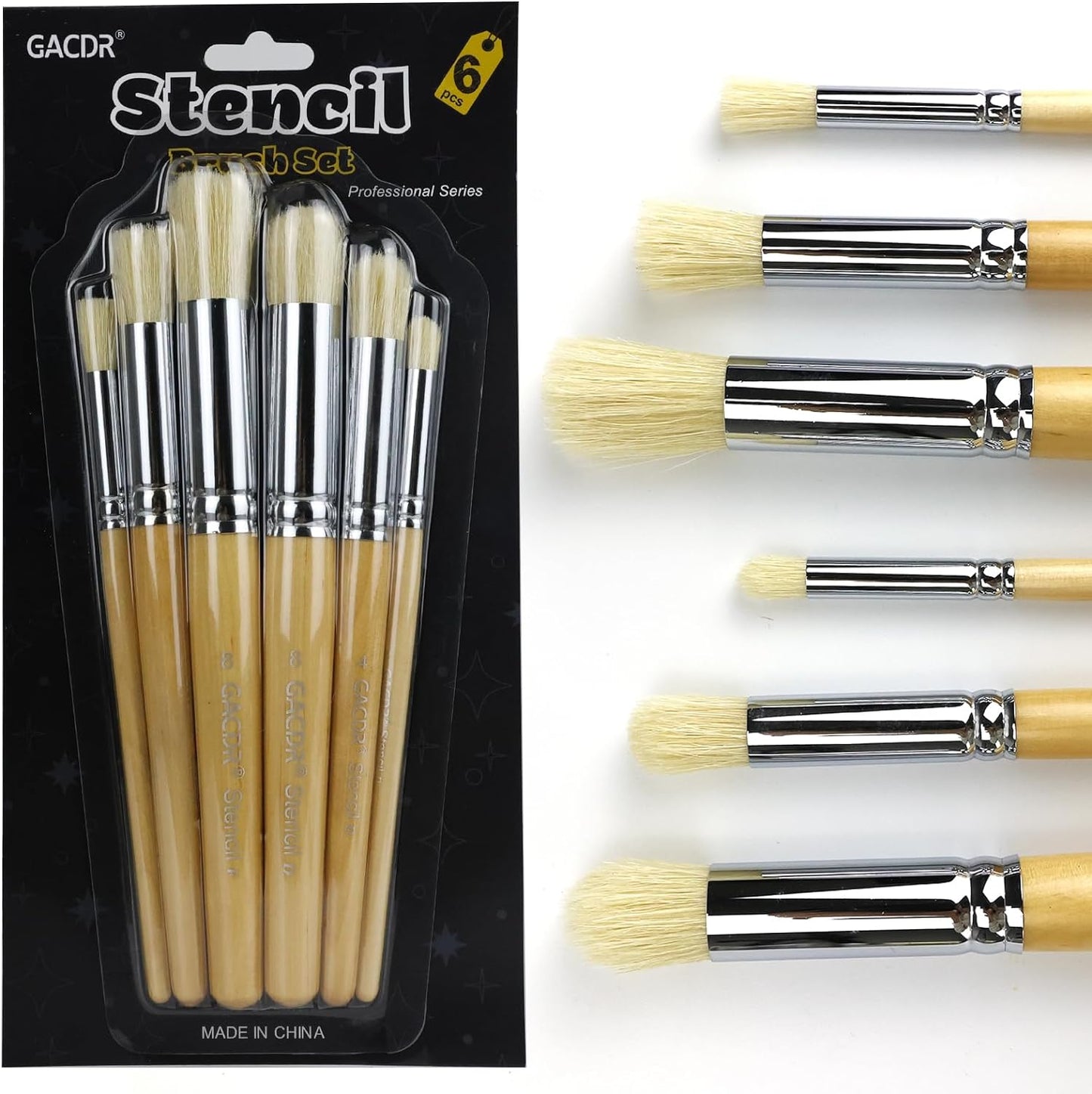 Wooden Stencil Brush Set, 6 Pieces Natural Hog Bristle Dome Stencil Brushes for Painting On Wood Wall, Stencil Projects, Card Making, DIY, Crafts and Acrylic Oil Watercolor Painting…