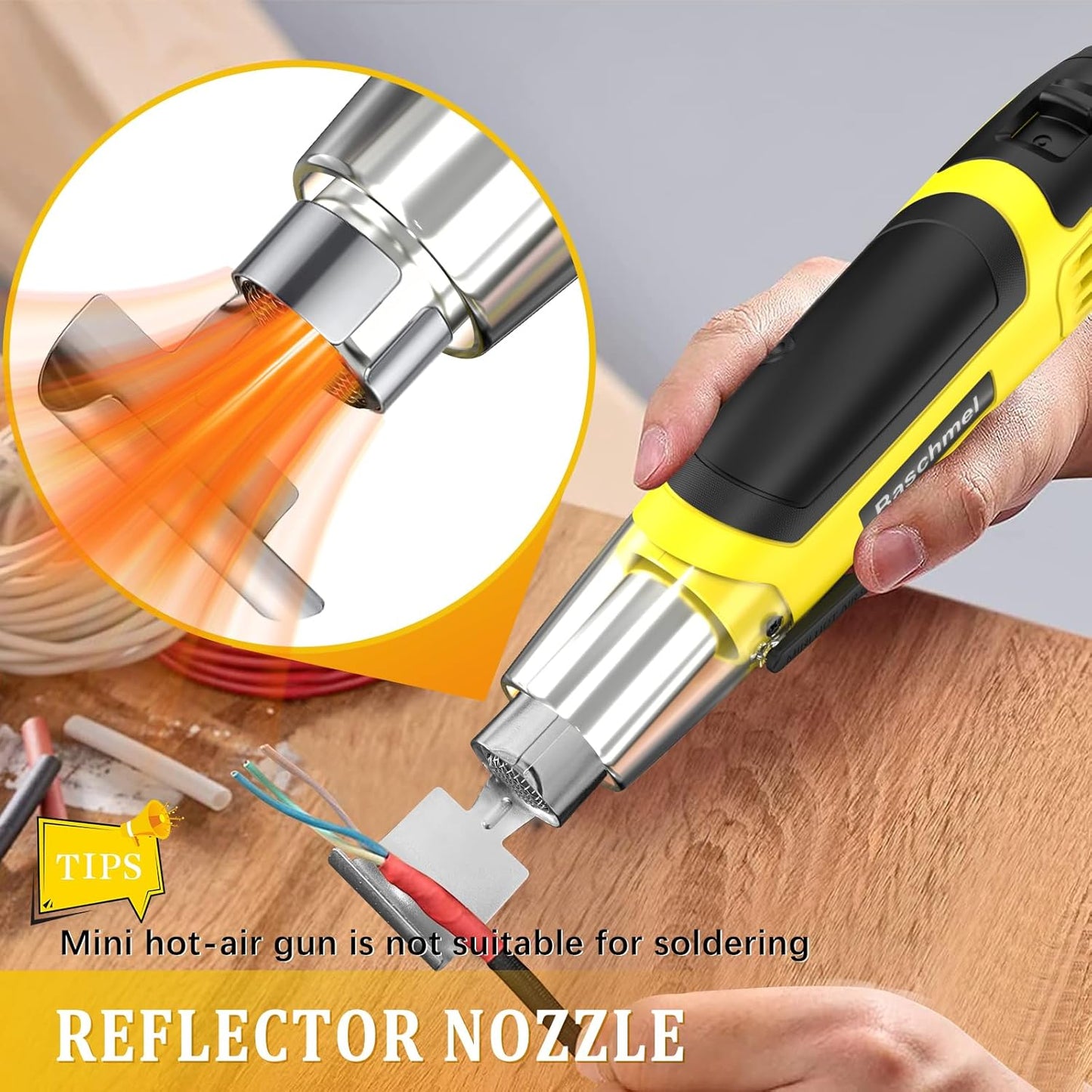 Mini Heat Gun, 500W 2-Temp 662°F-932°F (350°C-500°C) Fast Heat Hot Air Gun with 5.9Ft Cord & Reflector Nozzle for Crafting, Vinyl Wrap, Embossing, Shrink Tubing/Wrapping, Epoxy Resin