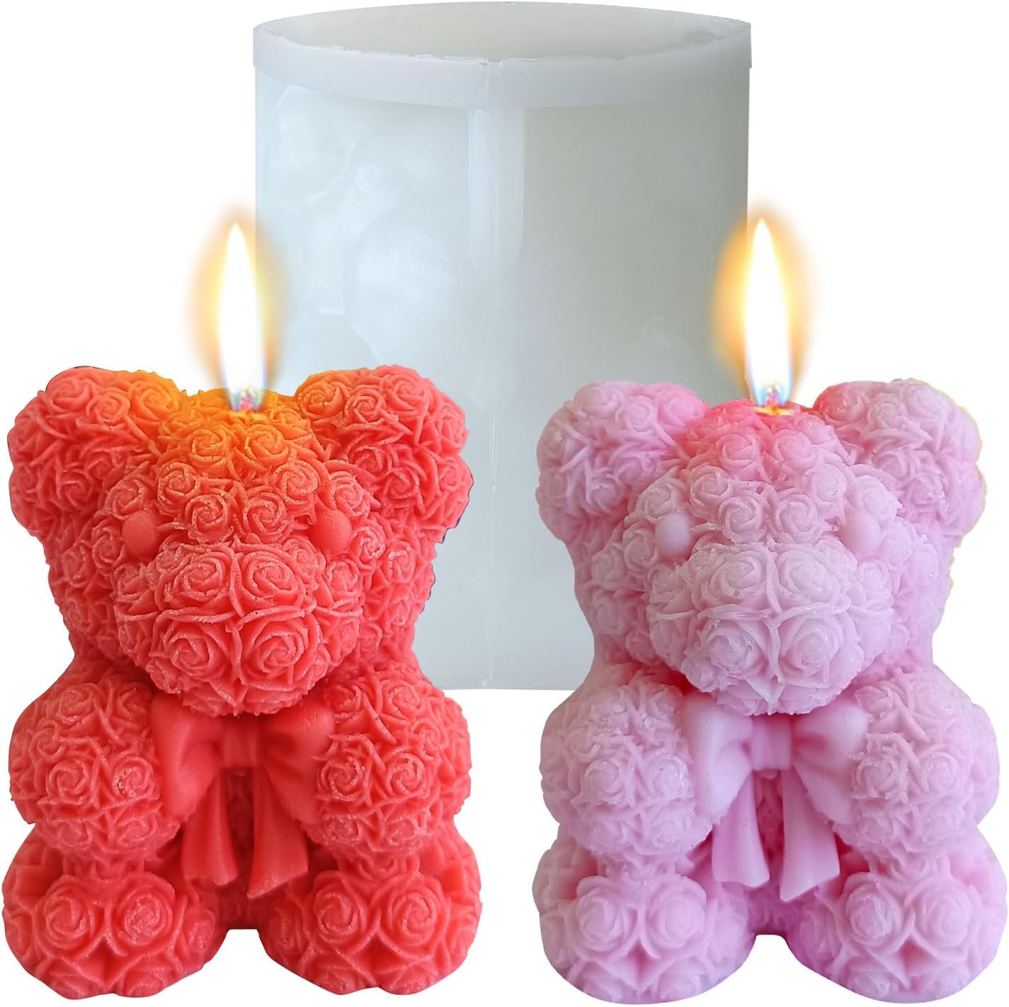 Bowtie Rose Bear Candle Mold - Resin Candle Making Molds, Epoxy Resin Silicone Molds for DIY Candle, Mother's Day Gifts, Birthday Gifts,Home Decor(Bow Tie Bear Extra Large)