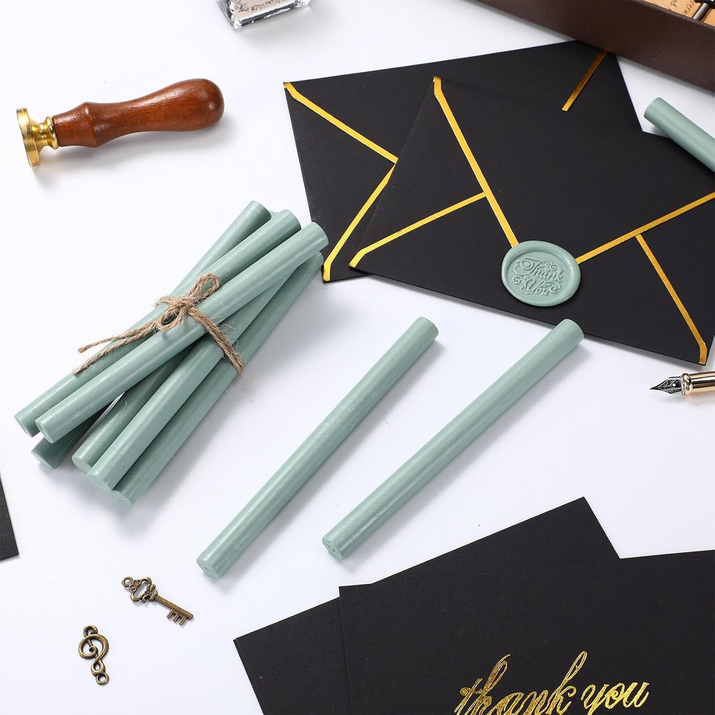 Nuanchu 15 Pcs Glue Gun Sealing Wax Sticks Retro Vintage Wax Sticks for Seal Stamp and Letter for Wedding Invitations Card Envelope Christmas Holiday Gift Ideas(Cyan)