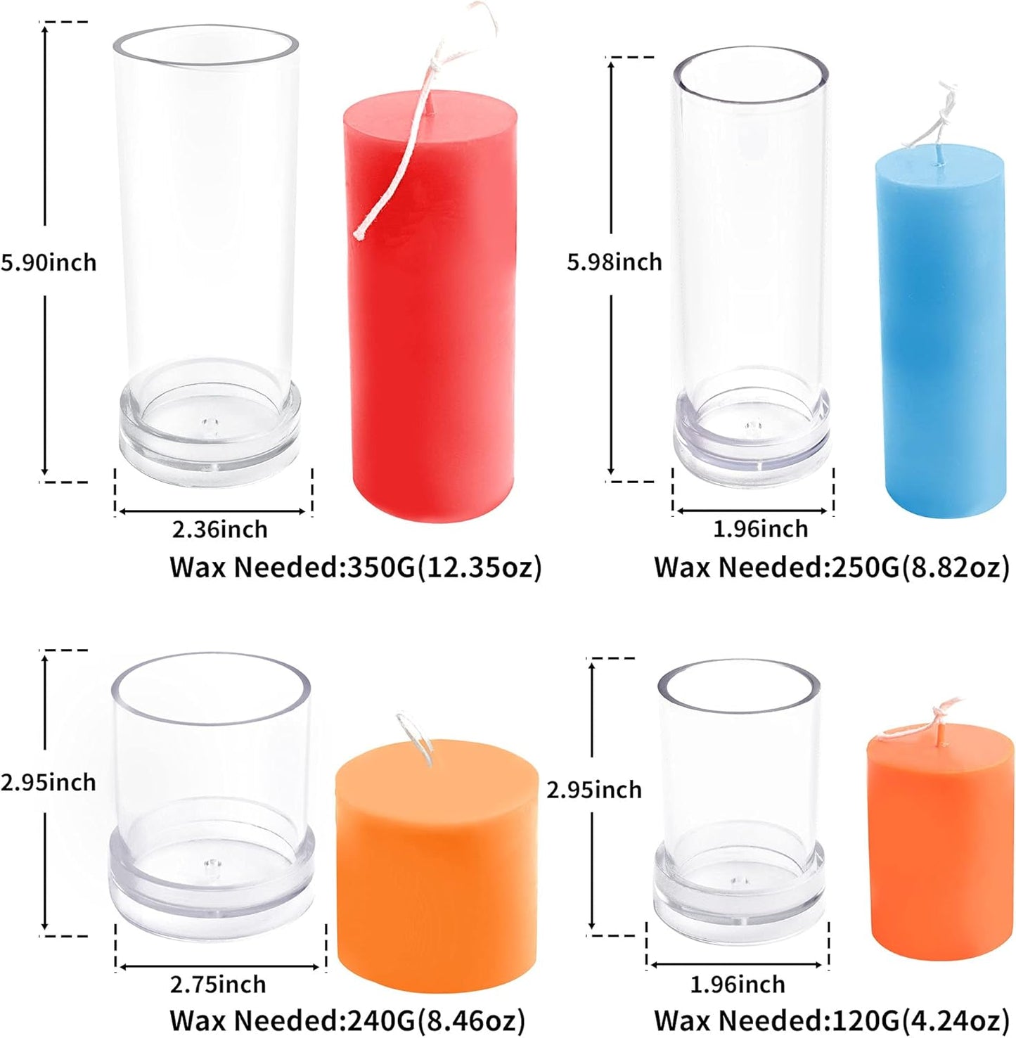 MILIVIXAY Cylinder Candle Mold Set-4PCS Pillar Candle Molds - Plastic Candle Molds for Candle Making-Candle Making Molds-120 Ft. of Wick 2 Wick Clips and 2 Wick Holders Included as a Gift.