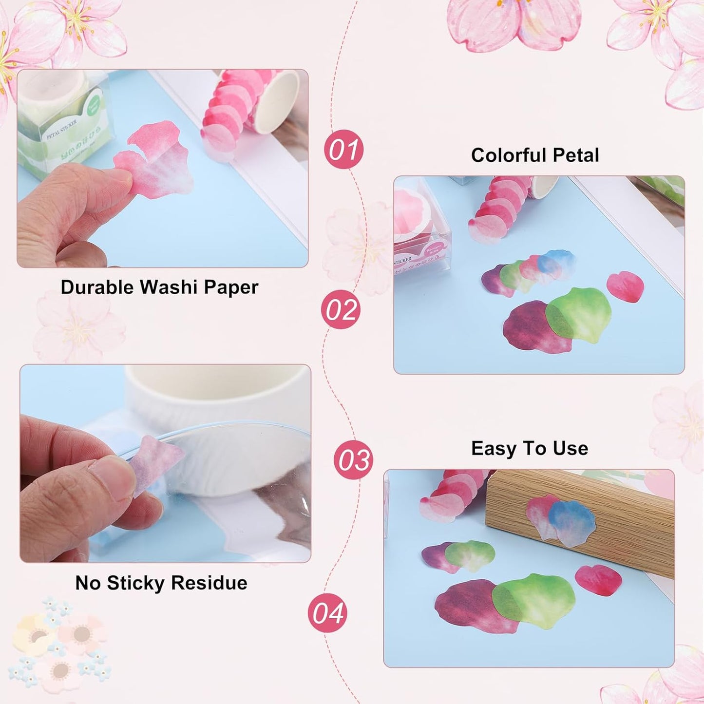 uxcell 2 Rolls Petal Washi Tape, 80 Pieces Floral Decorative Tape Colored Masking Tapes Crafting Supplies for DIY Crafts, Gift Wrapping, Scrapbook, Party Decorations, Small Pink