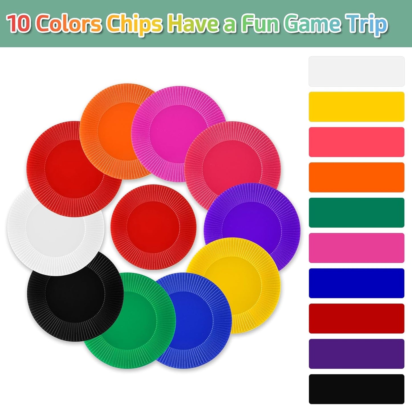 Coopay 500 Pieces 10 Colors Plastic Poker Chips, 1 Inch Bingo Chips Bulk Learning Counters Disks Poker Card Game, Counting Markers for Math Practice, Game Tokens and Teaching Rewards, 25 mm