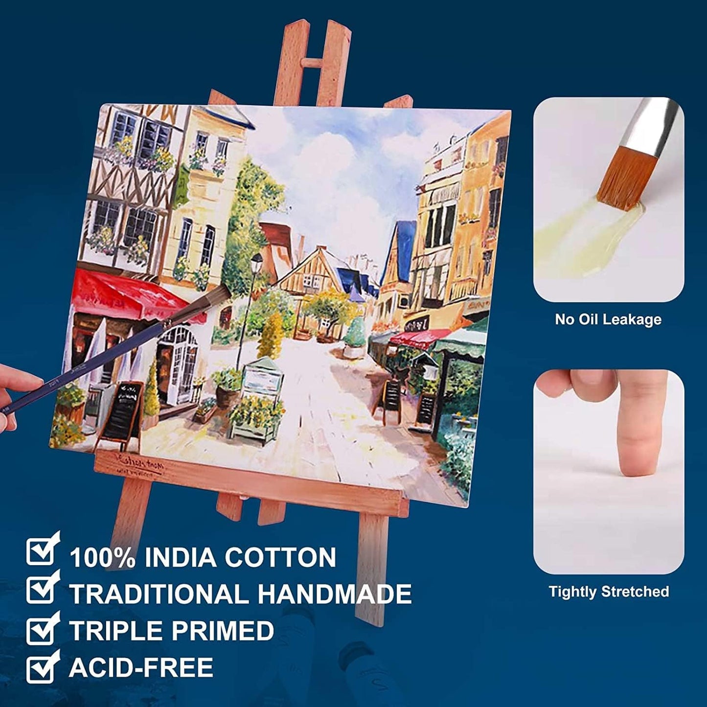 Stretched Canvases for Painting 16x16 Inch 4-Pack, 10 oz Triple Primed Acid-Free 100% Cotton Blank Canvas, Square Canvas for Oil Paint Acrylics Pouring & Wet Art Media, Pour Painting