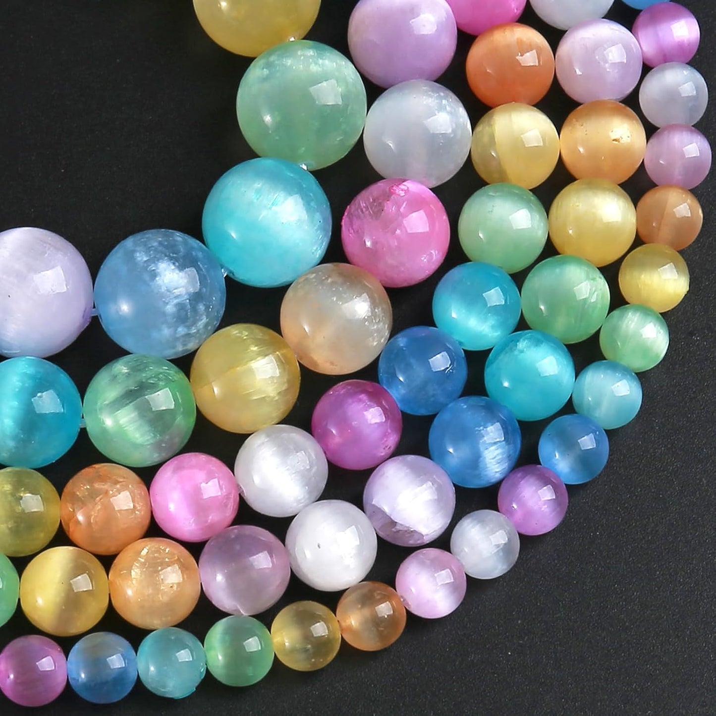 12MM 32pcs Mixed Color Selenite Gypsum Beads Natural Stone Round Loose Beads for Jewelry Making DIY Bracelet Necklace 1 Strands 15"