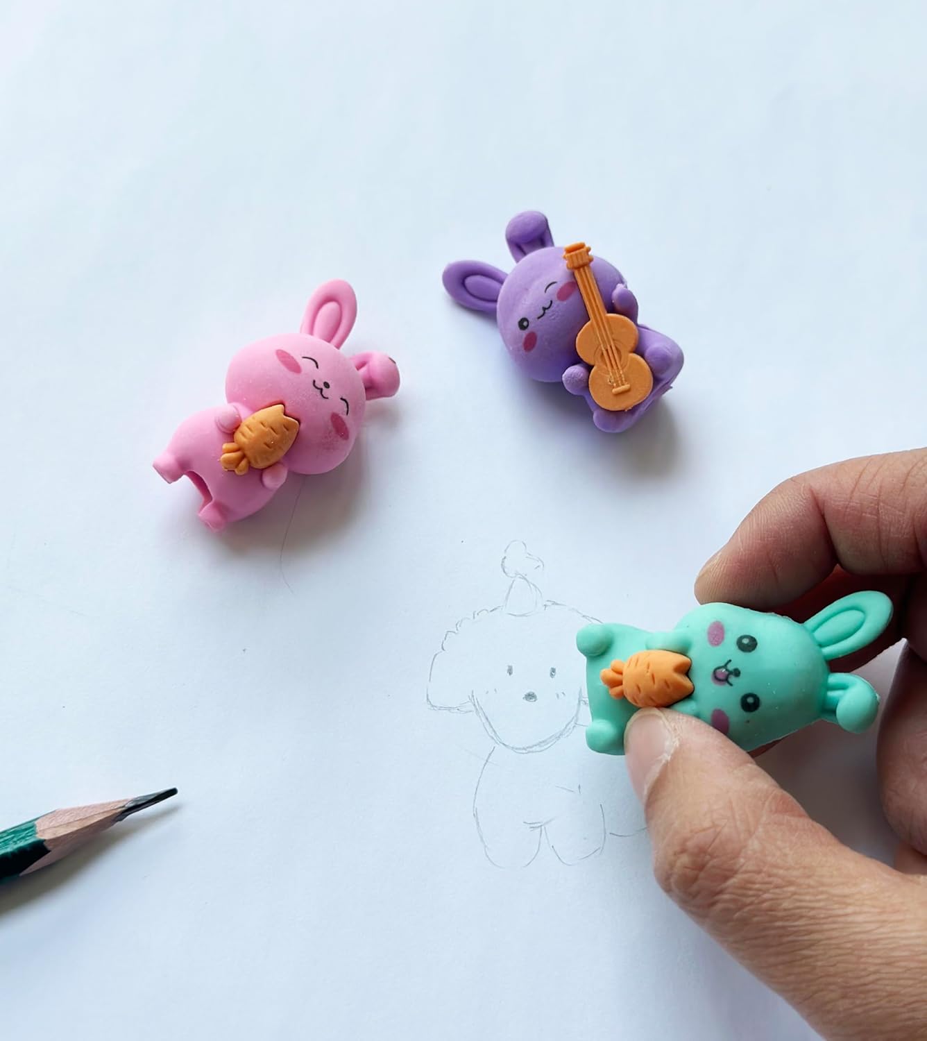 36 Pcs Pencil Eraser Set, 3D Cute Erasers for Kids, Children's Gifts, Party Favor, Classroom School Rewards (Rabbit)