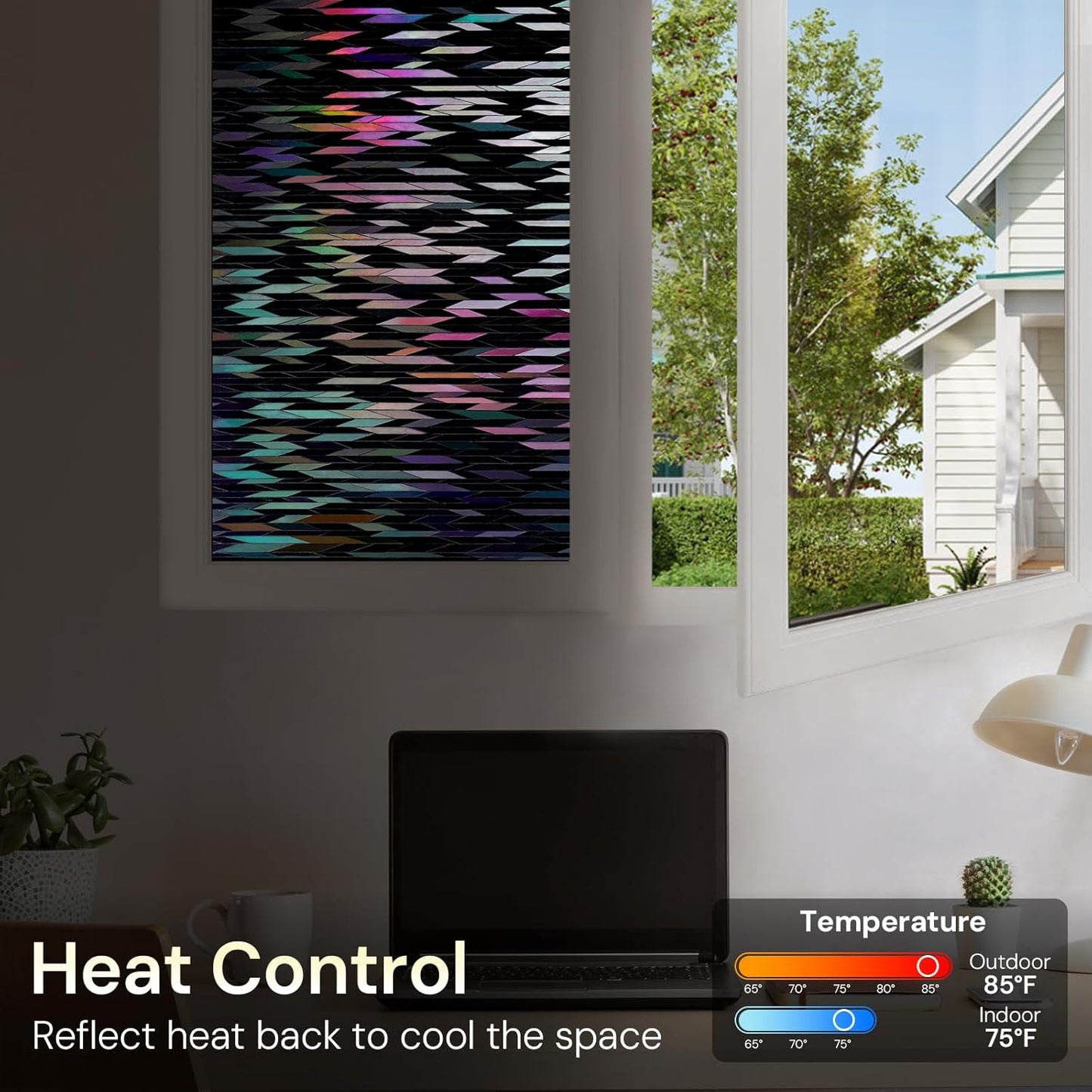 rabbitgoo Window Privacy Film, Total Blackout Window Film, Stained Glass Heat Control Glass Thermal Sticker, Room Darkening Door Cover, Anti-UV Privacy Cling with Installation Tools, 35.4" x 78.7"