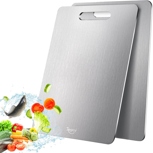 2 Pack Titanium Cutting Board - 100% Pure Titanium Cutting Boards For Kitche,Easy to clean, Double-sided food-grade Cutting Board For Cutting Meats, Fruits And Vegetables.(15 * 11)