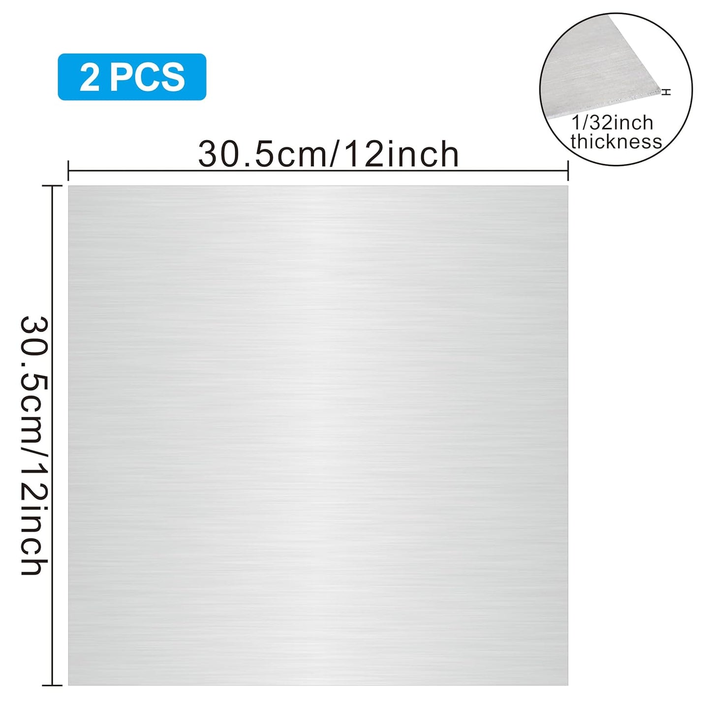 316L Stainless Steel Sheet 12x12x0.031 (23 Ga) 2 Pack, Brushed Metal Plates for Home DIY, Jewelry Making, Model Building - Rust Resistant, Cut-to-Size Ready