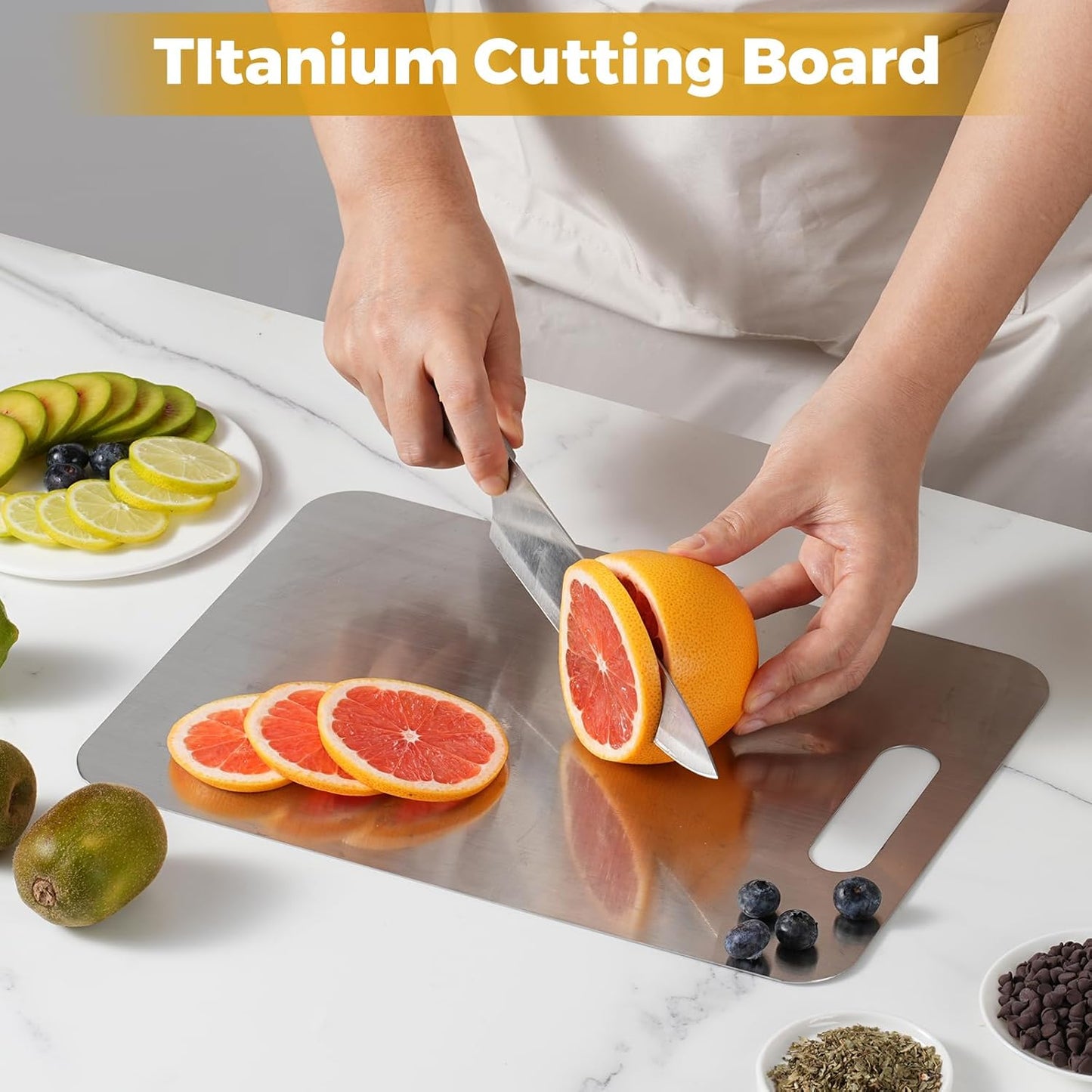 Tavano Titanium Cutting Board,Titanium Cutting Boards for Kitchen,Double-side Available Cutting Board for Vegetables,Meat,Fruits,Easy to Store and Clean(M)