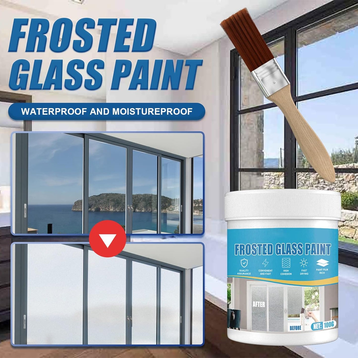 Frosted Glass Paint, 2Pcs Matte Hazy Spray, Door and Window Shading, UV Resistant, Waterproof, for Baby, Indoor-Outdoor, 1 Can, 2 Brushes