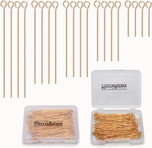 100pcs 18K Gold Filled Eye Pins Non Tarnish Craft Earring Bracelet Jewelry Making Accessories Supplies (70mm (2.75in), Gold-Eye Pin)