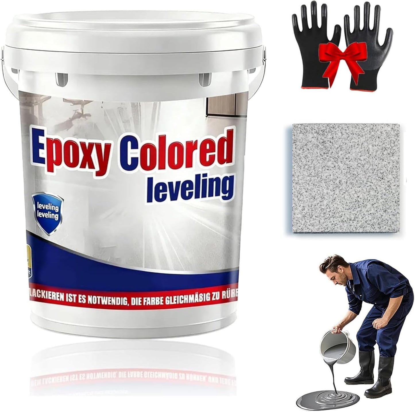 Epoxy Floor Paint, Epoxy Colored Sand Floor Paint, High-Gloss Marble Effect Self-Leveling Coating, Waterproof, Non-Slip, Ultra-Durable for Garage, Basement, Wood Floors (White Heather Gray,8.8Ib)