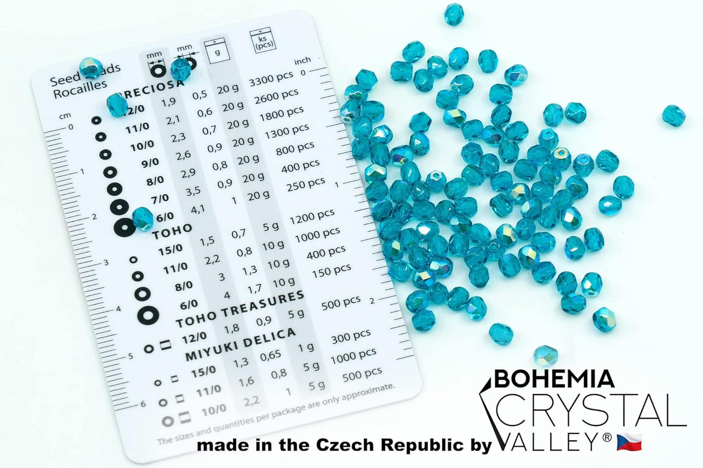 1.8oz (50g, Approx. 600 Beads) Faceted Fire Polished Pressed Czech Glass Beads 4mm (0.16in), Aqua Blue AB 60150 27801