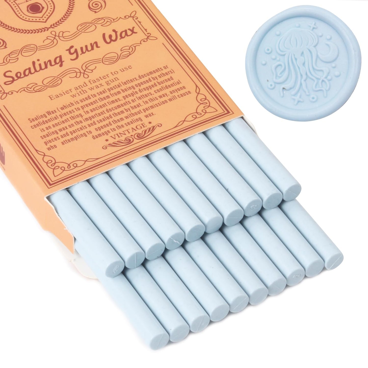 Pale Blue Sealing Wax Sticks, WASOHLING 20Pcs Glue Gun Wax Seal Sticks for Wax Seal Stamp, Light Blue Wax Seals for Christmas Wedding Invitation Envelope Letter Seals, Craft Adhesive (Mini Size)