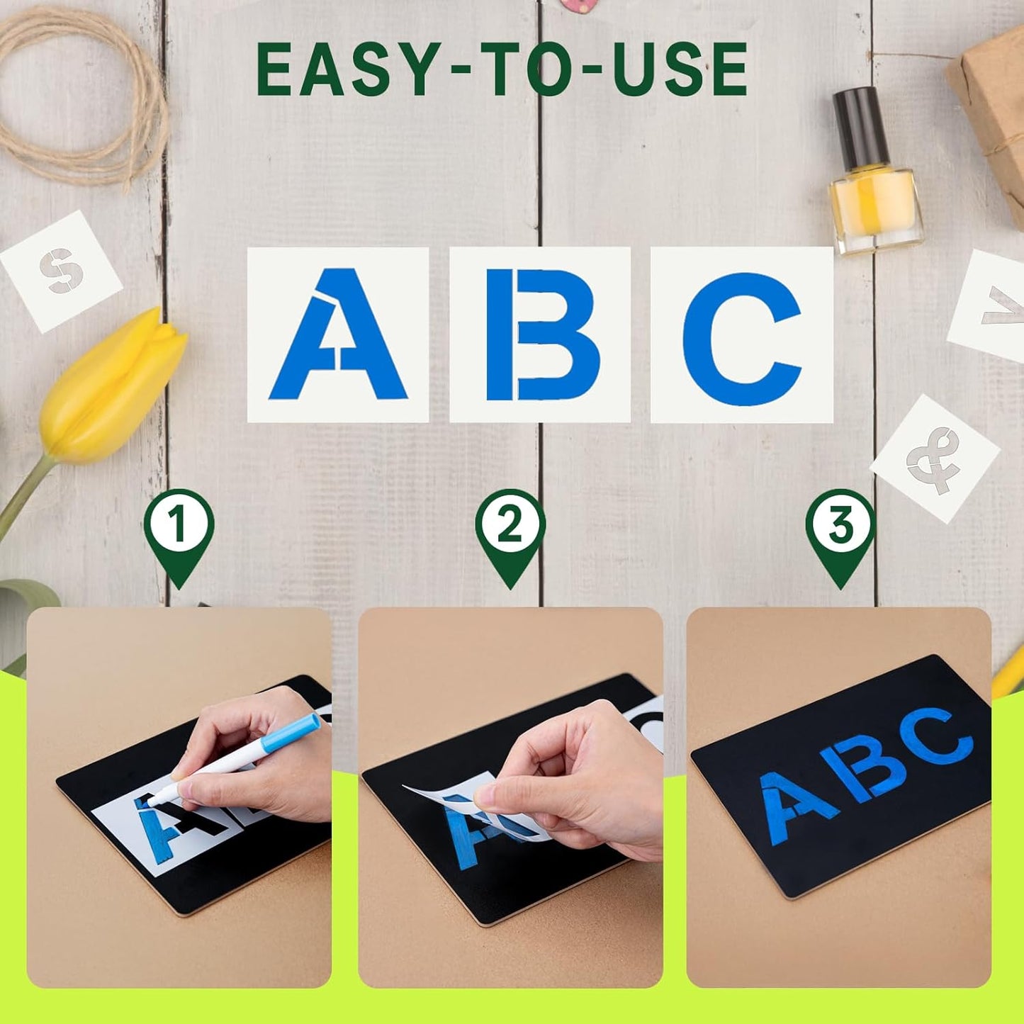WISYOK 3 Inch 36 Pcs Letter Stencils and Numbers, Reusable Plastic Alphabet Art Craft Templates for Wood, Wall, Fabric, Rock, Signage,Cake,DIY