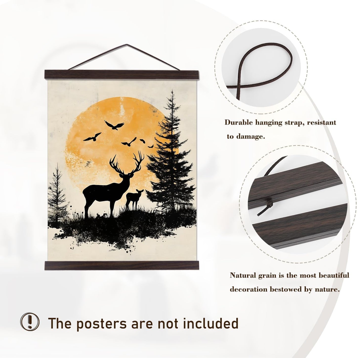 Artmag Magnetic Poster Hanger Frame, 24x36 24x32 24x18 Light Wood Wooden Magnet Canvas Artwork Print Poster Hangers Frames Hanging Kit (Walnut, 24")
