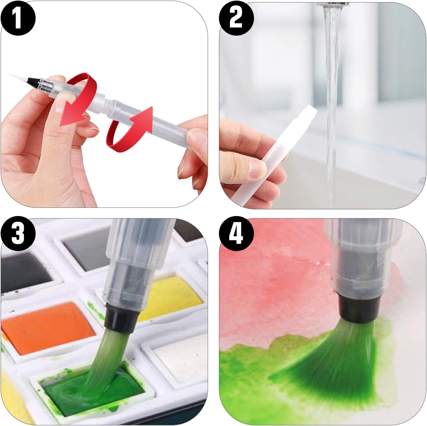 UPINS 6 Piece Water Color Brush Pen Set, Watercolor Paint Pens for Painting Markers