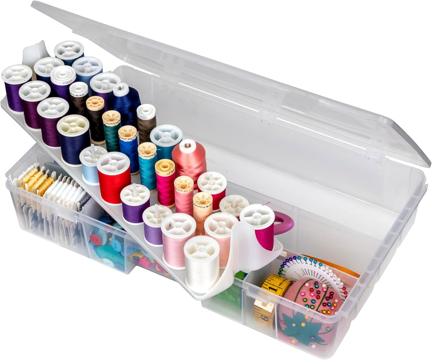 ArtBin 7003AB Sew-Lutions Sewing Supply Storage System with Lift-Out Thread Spool Tray, [1] Plastic Storage Case, Clear
