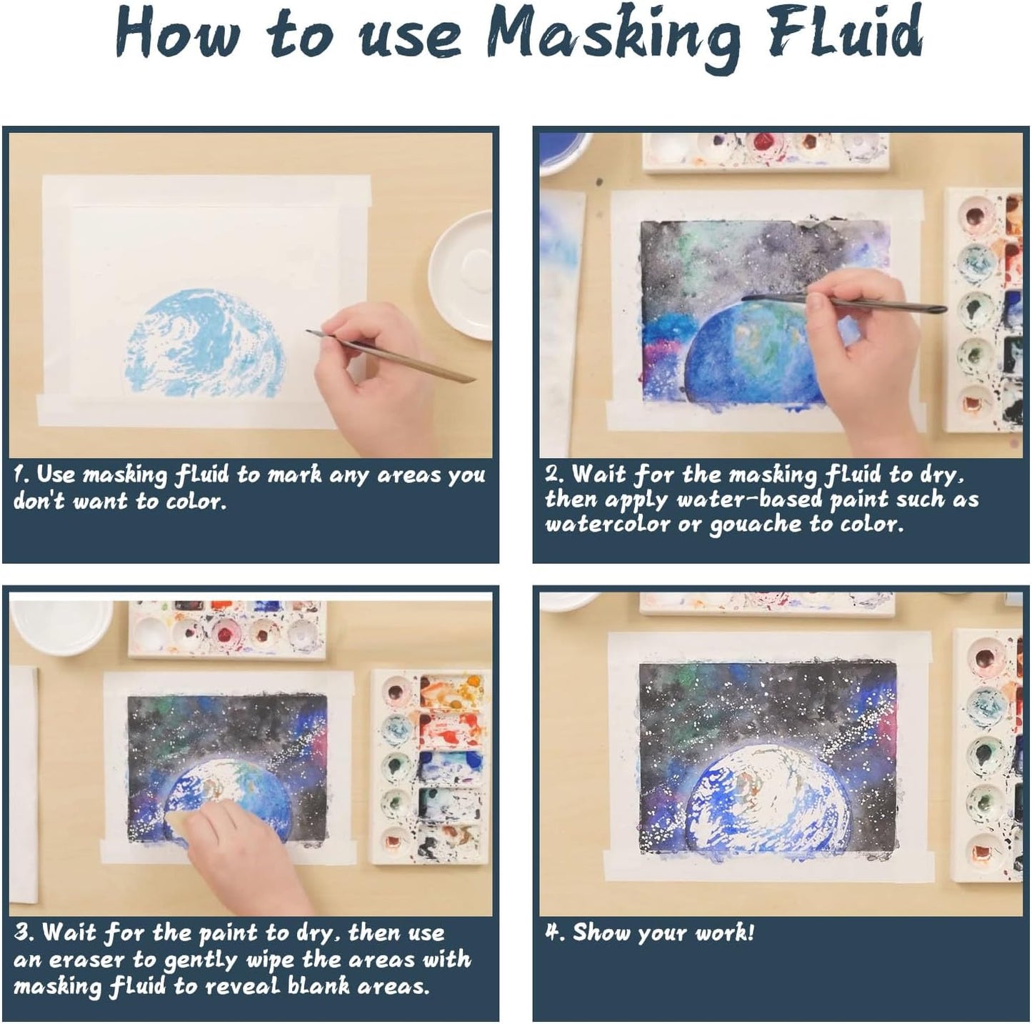 Masking Fluid for Watercolor Painting 60ml Blue with a Paintbrush and Eraser - Art Masking Fluid Pen Watercolor Medium Art Supplies for Artists