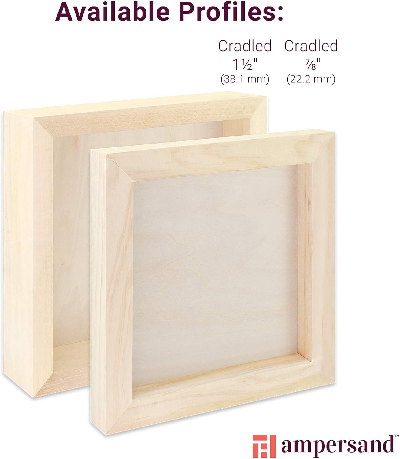 Ampersand Art Supply Unprimed Basswood Artist Panel, 1-1/2" Cradled Profile, 14"x18"