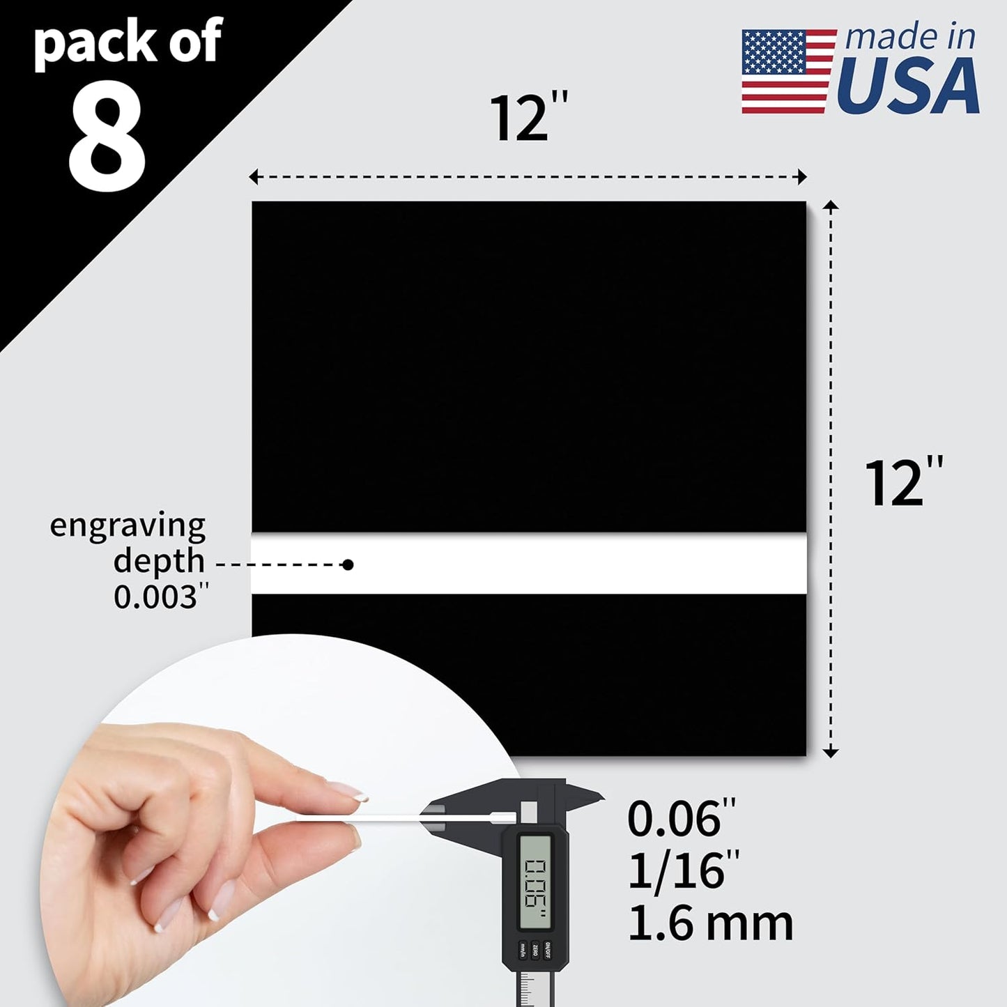 Trotec TroLase | 12"x12"x1/16", 8 Pcs | Black/White/Black | 3 Ply | Modified Acrylic | Laser Engraving Double Color Plastic Sheet | Engraving Blanks for Laser, Saw, Guillotine | Made in USA
