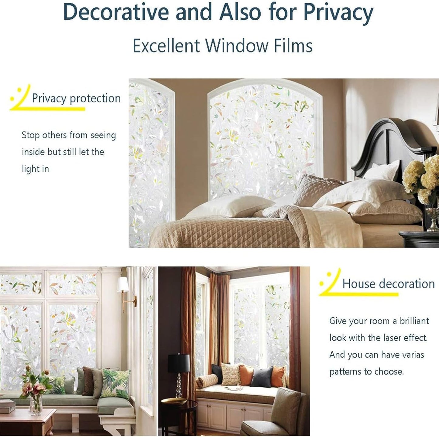 LEMON CLOUD Window Film, Decorative Window Privacy Film, 3D Stained Glass Window Sticker,Anti-UV Sun Blocker Heat Control for Home(Rainbow Tulip Design,23.6 x 157.4 inches)