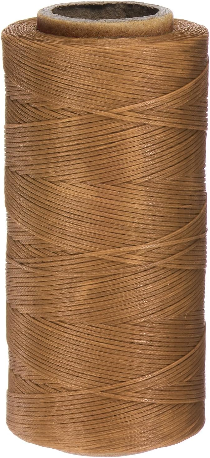 uxcell Leather Sewing Waxed Thread, 284 Yards / 260m 0.8mm 150D Flat Polyester All-Purpose Threads for Leather Crafts, Bookbinding, Golden Brown