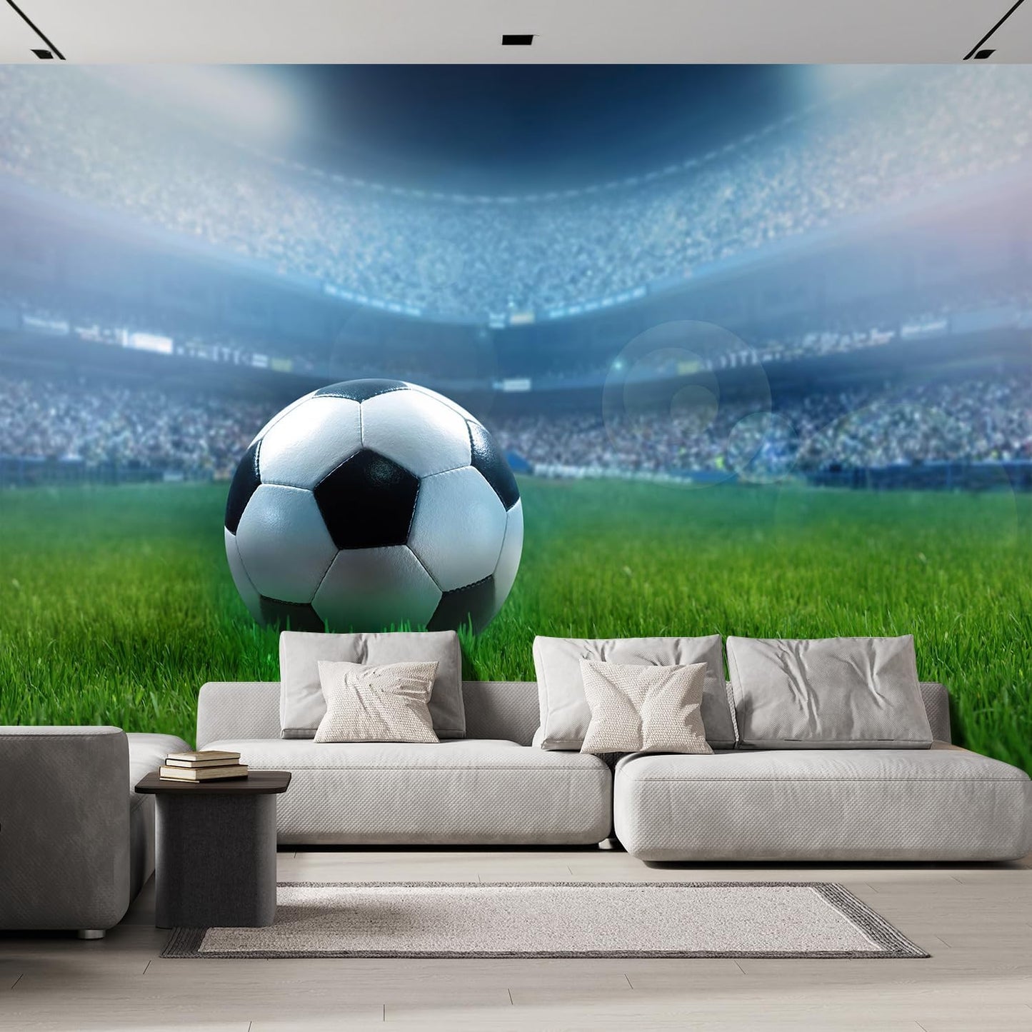 wall26 Wall Sticker/Wall Mural Close Up of a Football Ball on a Full Stadium, Not Peel and Stick, Non-Woven Wallpaper Decorative for Bedroom, Living Room,Office - 132x120 inches