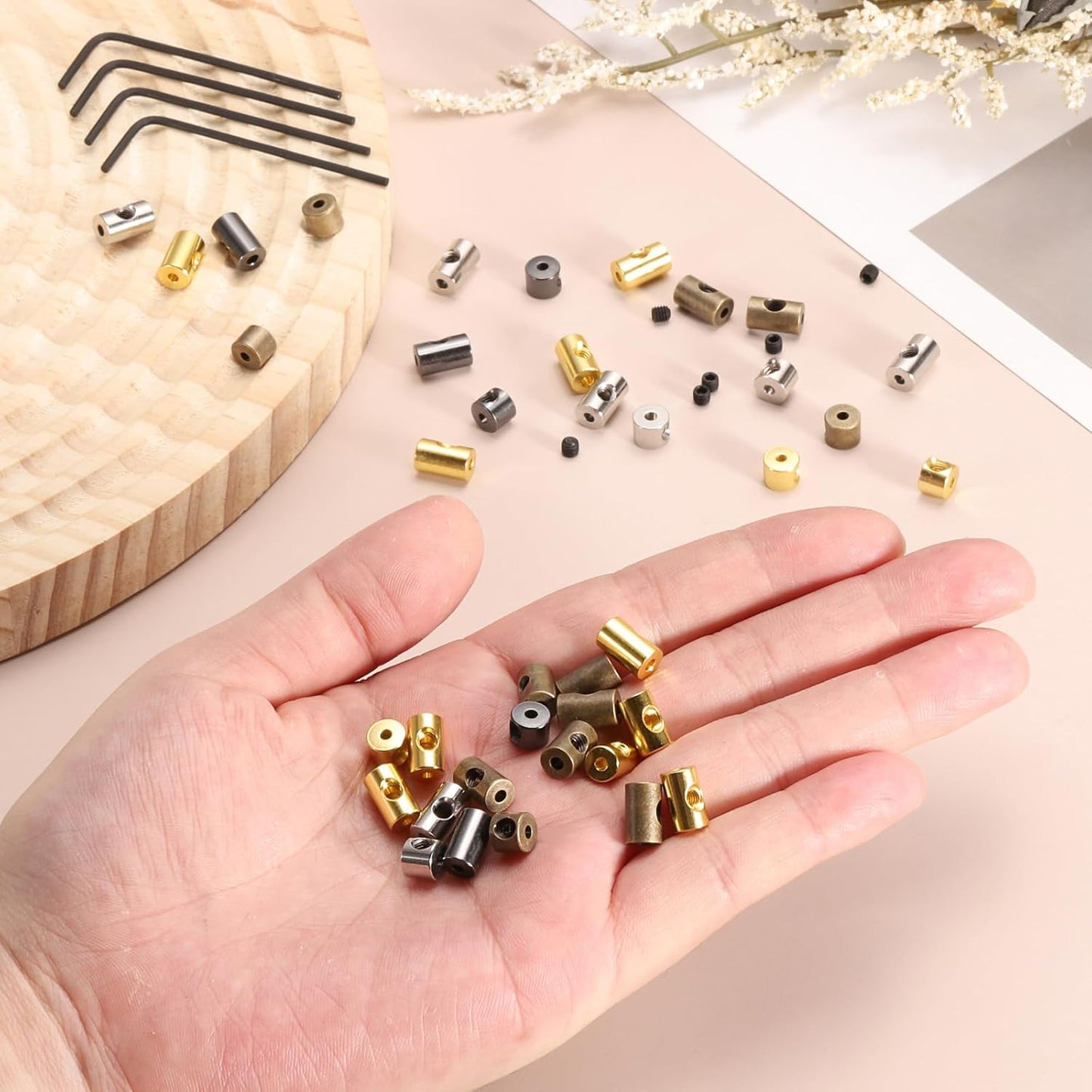 MECCANIXITY 30 Pcs Metal Locking Pin Backs, Locking Pin Keepers Locking Clasp 5mm(H) with 4 Wrench Replacement in Storage Case for Badge, Brooch, Gold Tone