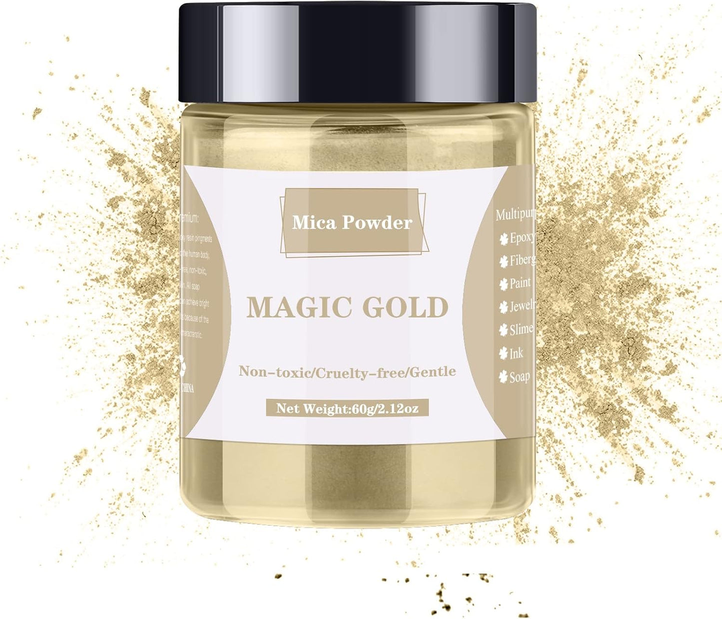 Mica Powder - 60g Mica Powder for Epoxy Resin - Pearl Pigment Powder Dye for Resin/Eye Shadow/Soap Making/Nails/Bath Bombs etc. (Magic Gold)