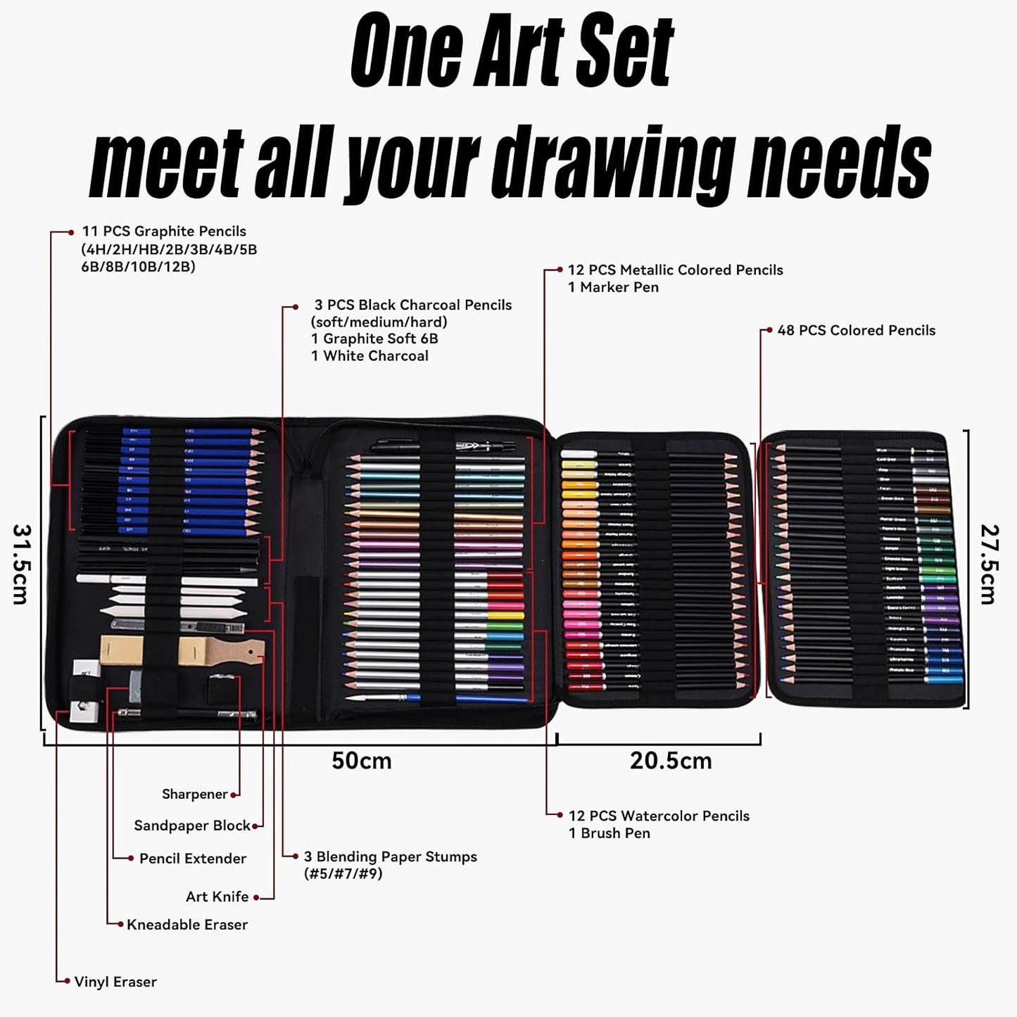 FPGFIIVO 151 Pcs Sketch Art Set, Art Supplies with 3-Color Sketchbook and Tutorial, Colored, Watercolor, Metallic, Graphite, Charcoal Pencils, Drawing Set Gifts for Artists Adults Kids Teens Beginner