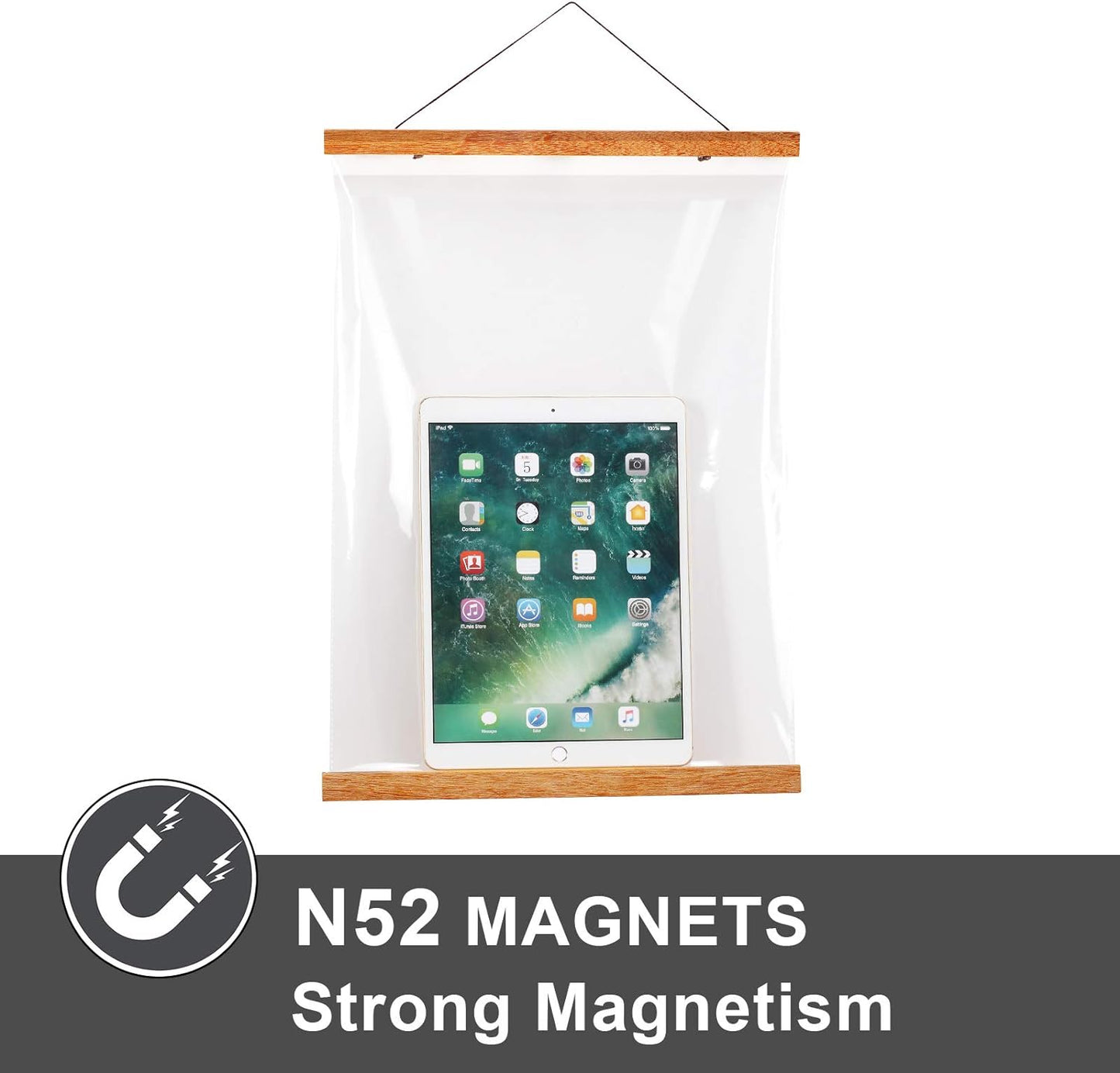 WITCOLOR Magnetic Poster Hanger Frame, 24x36 24x30 24x16 24x18 Light Wood Wooden Magnet Canvas Artwork Print Dowel Poster Hangers Frames Hanging Kit (Teak Wood, 24")