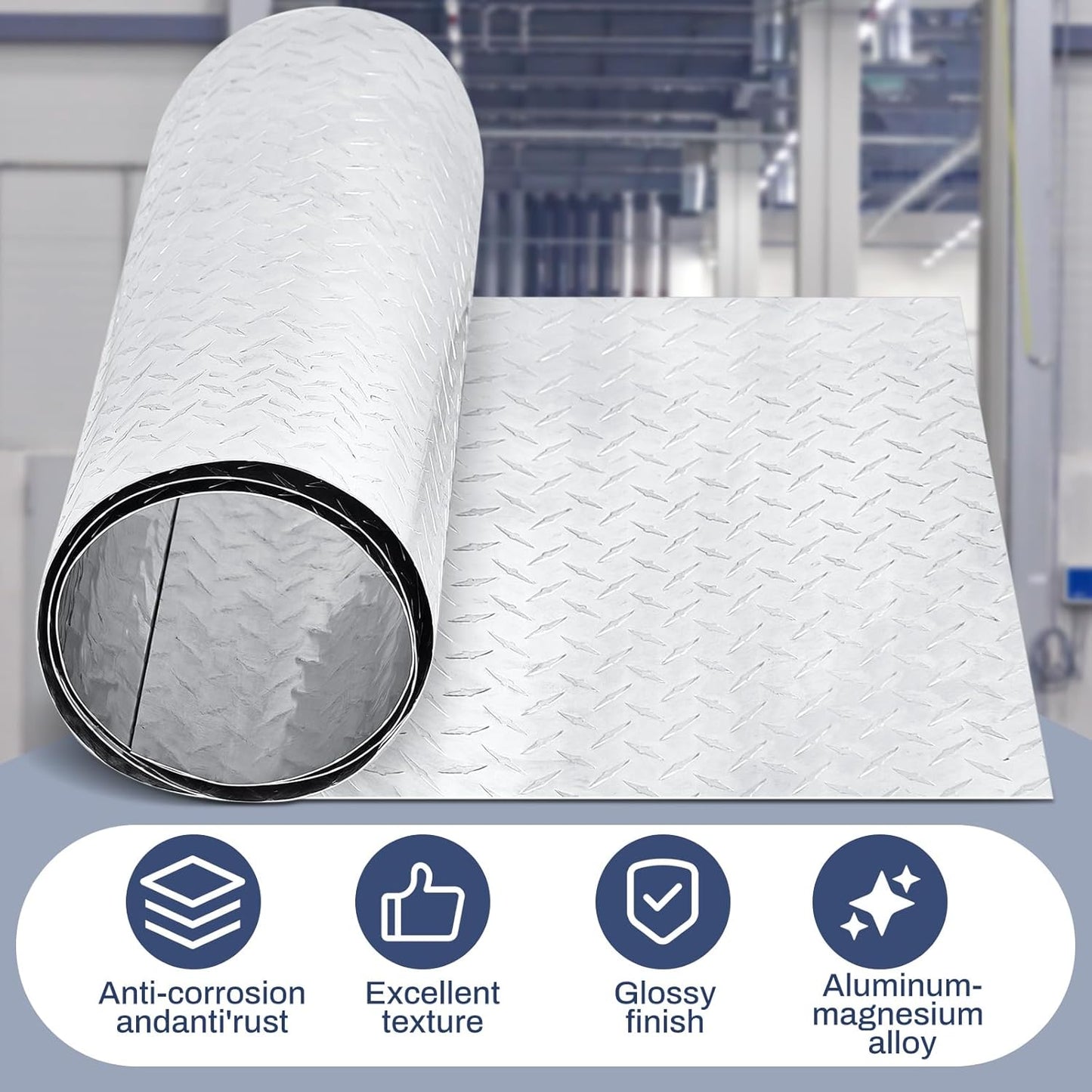 Diamond Plate Sheet Metal Heavy Duty Tread Aluminum Sheet Diamond Tread Plate for Wall Covering, Cargo Trailer, RV and More(24 x 120 Inch,Silver)