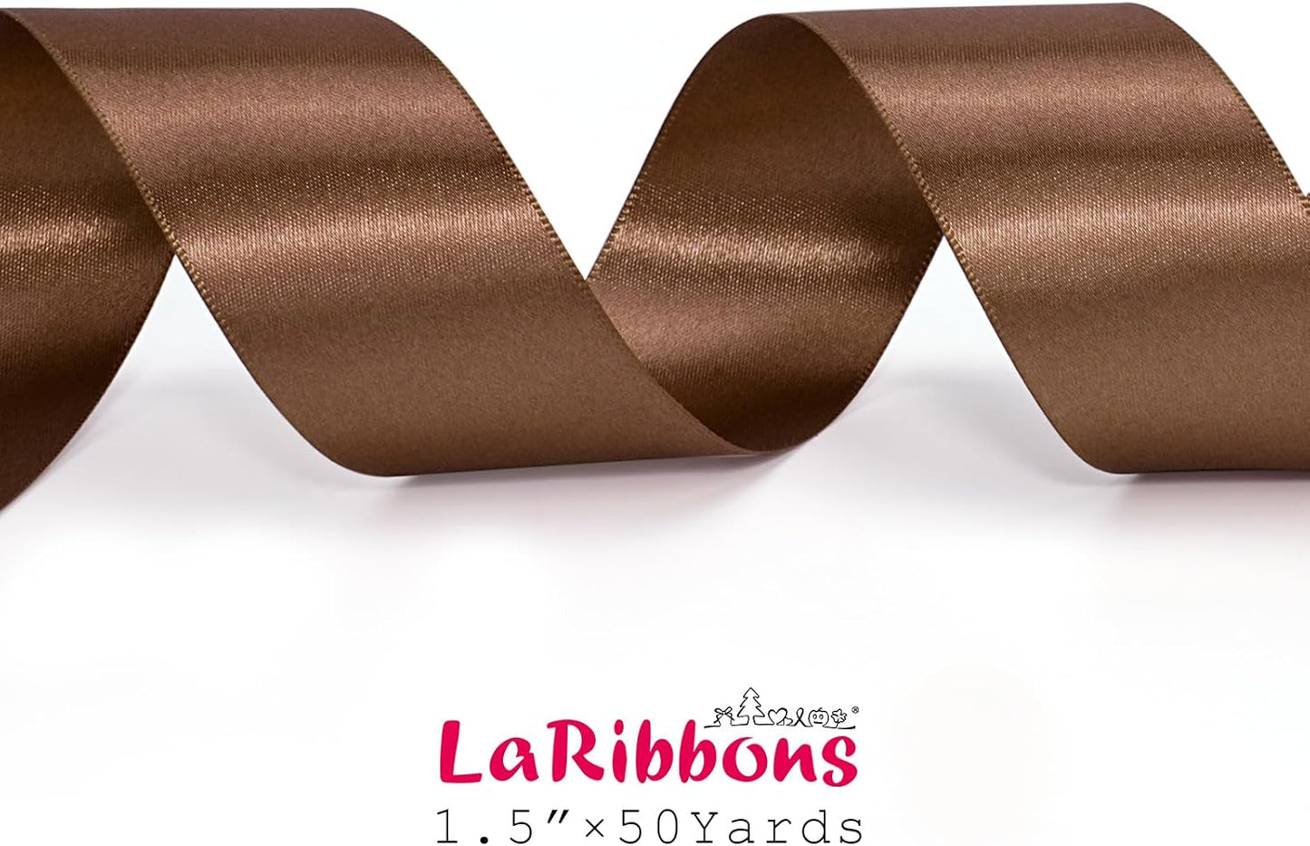 LaRibbons Brown Satin Ribbon 1 1/2 Inch 50 Yards Thin Luxury Double Faced Mocha Mousse Silk Ribbon for Flower Bouquet Crafts Gift Wrapping Wedding Decoration