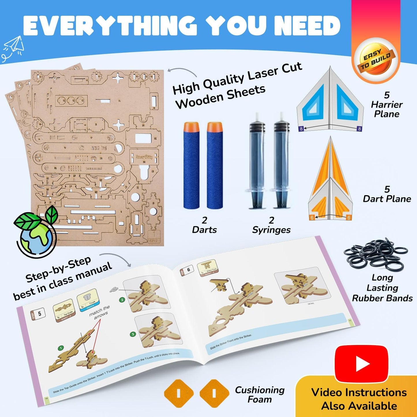 Smartivity DIY 2in1 Hydraulic Airplanes & Darts Launcher STEM Toy for Kids Ages 6-14 Years I Birthday Gifts for Smart Kids | DIY Science Kit for Boys & Girls 6, 8,10,12,14 Years Old