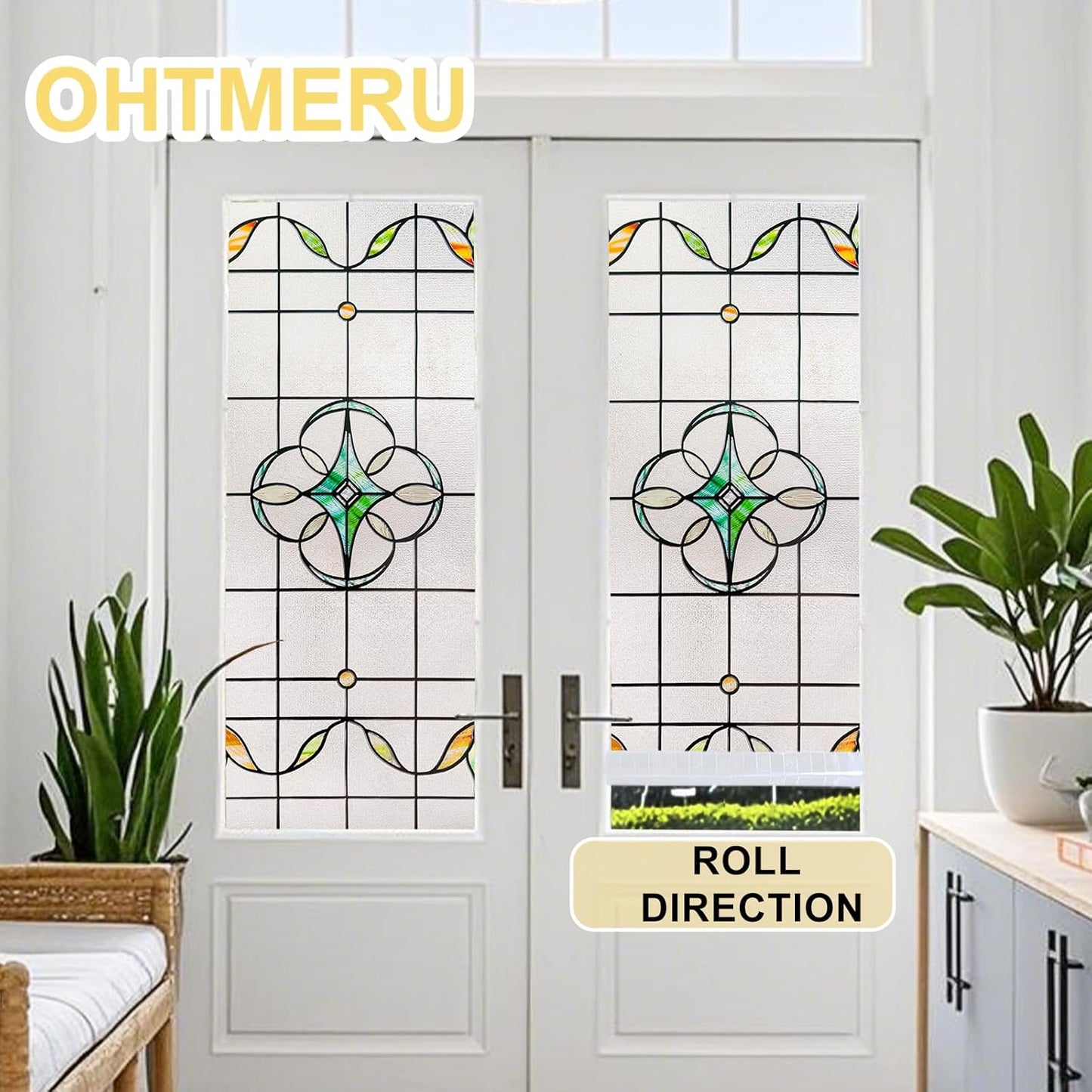 3D Stained Glass Window Privacy Film, Heat Control UV Blocking Static Cling Decorative Window Film for Bathroom,Front Door,Home Non Adhesive,23.6 x 35.4 inches Verdant Whispers