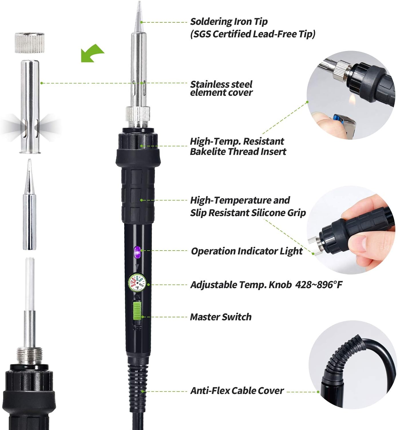 YIHUA 947-III 60W Soldering Iron Kit Adjustable Temperature with Sticky Holder, Tip Cleaner, Cleaning Sponge Power Switch, Operation Indicator, Portable Soldering Kit