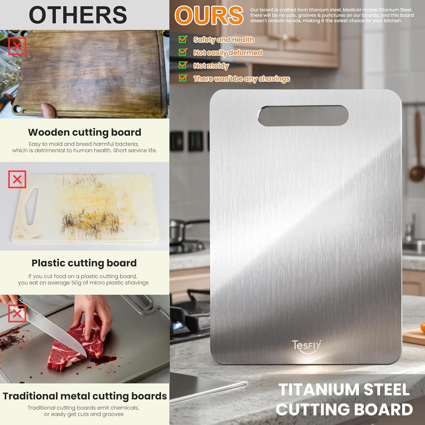 New Titanium Cutting Board - 100% Pure Titanium Cutting Boards For Kitchen,Easy to clean,Double-sided food-grade Cutting Board For Cutting Meats, Fruits And Vegetables (Large)