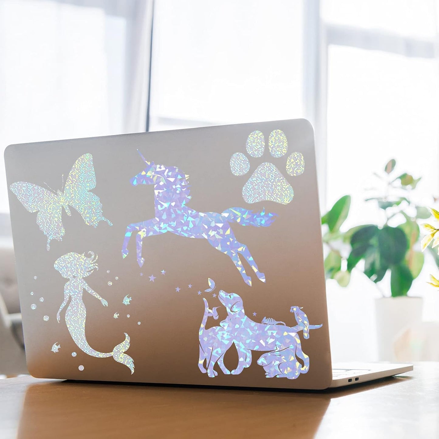 36 Sheets Holographic Sticker Paper Clear A4 Vinyl Sticker Paper Self Adhesive Waterproof Transparent Film Gem Rainbow Star Patterns, 11.7 x 8.3 Inch (Gem, Dot)