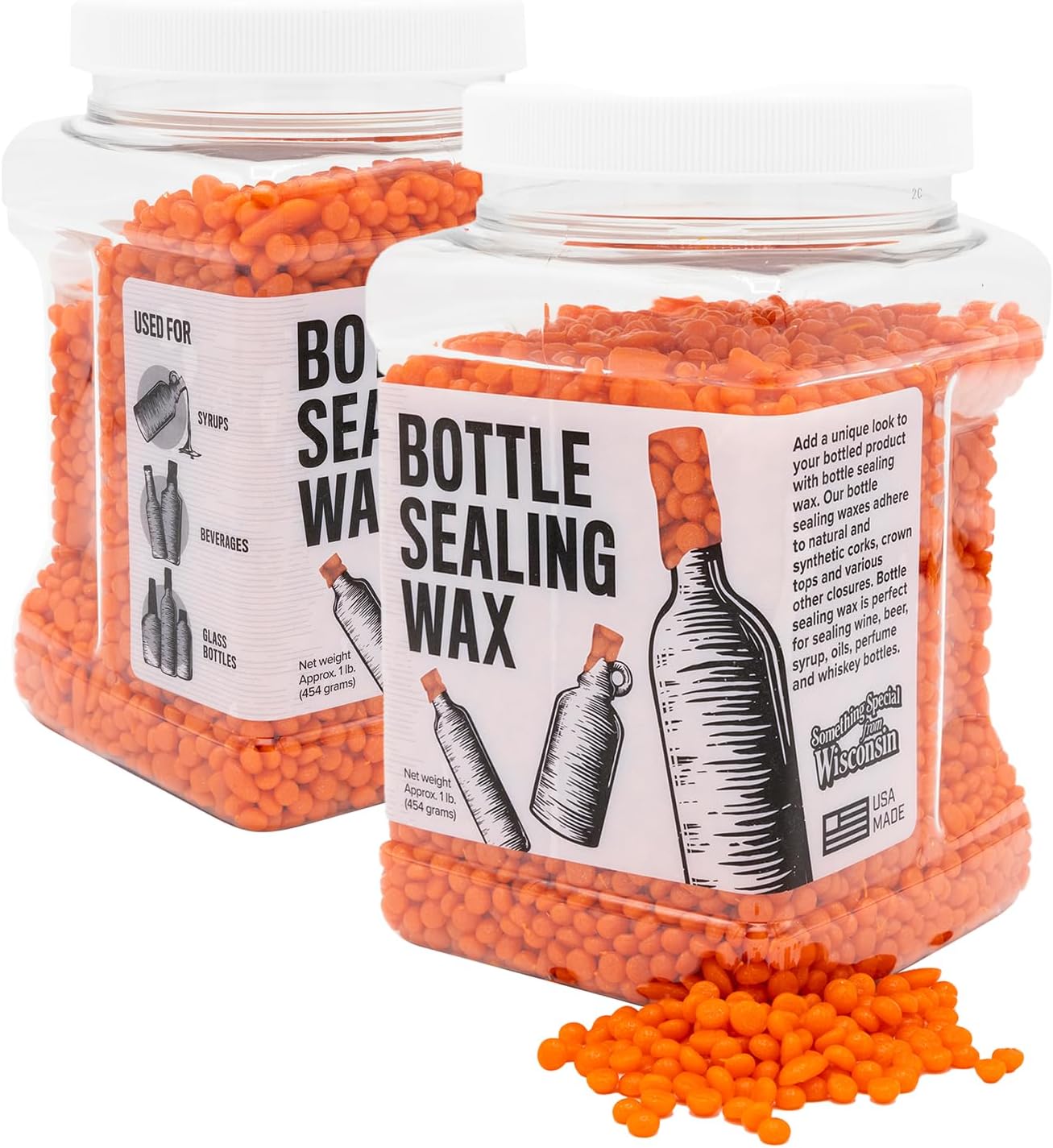 Blended Waxes, Inc. Bottle Sealing Wax Beads, Premium Pastille Wax Seal Beads For Wine, Beer, and Liquor Bottle Closure, Seals Between 25-30 Bottles, 1 lb, Tangerine Pearl