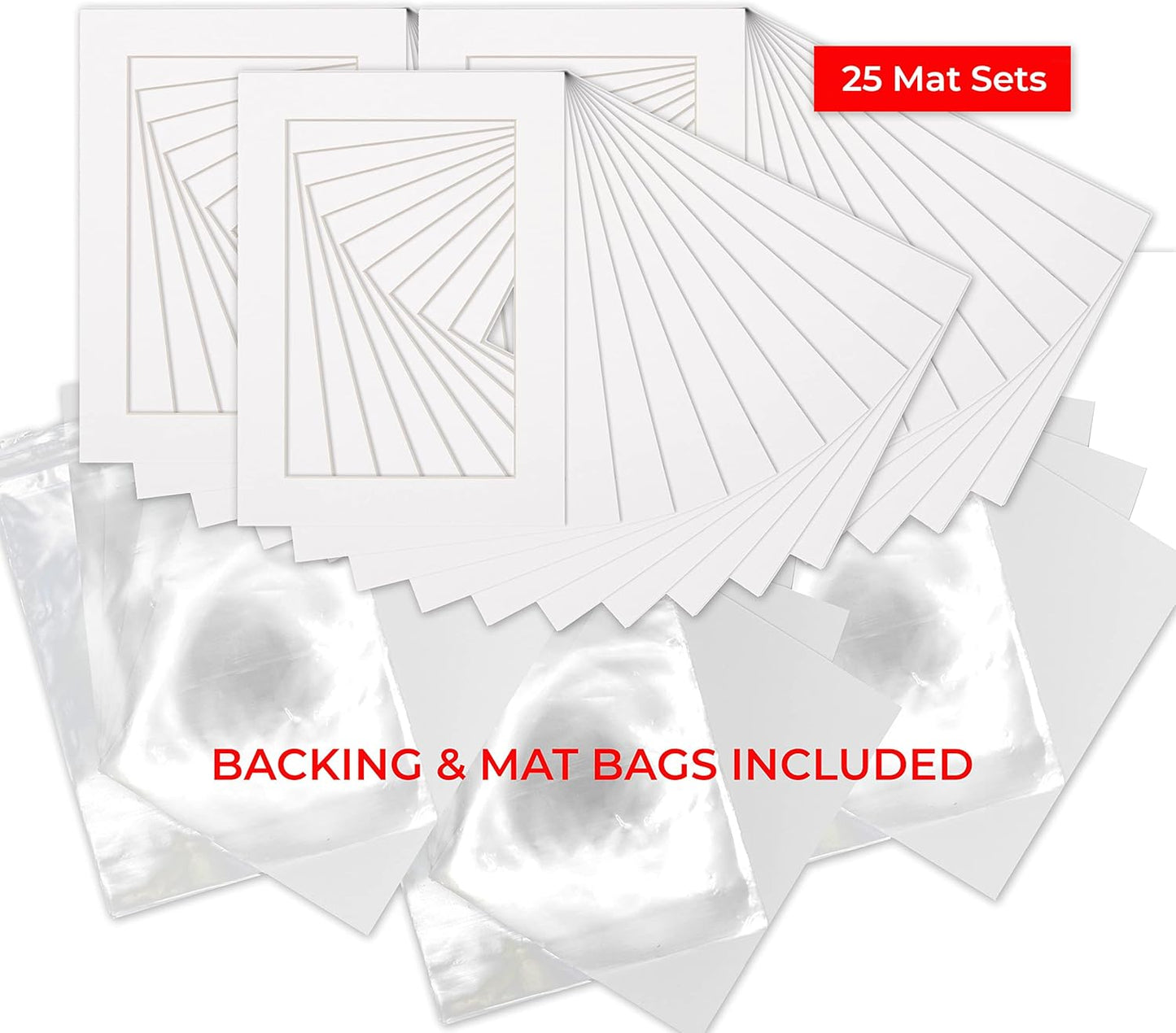 5.5x8.5 Mat for 8.5x11 Frame - Precut Mat Board Acid-Free Show Kit with Backing Board, and Clear Bags White 5.5x8.5 Photo Matte Made to Fit a 8.5x11 Picture Frame Matboard for Framing, Pack of 25 Mats