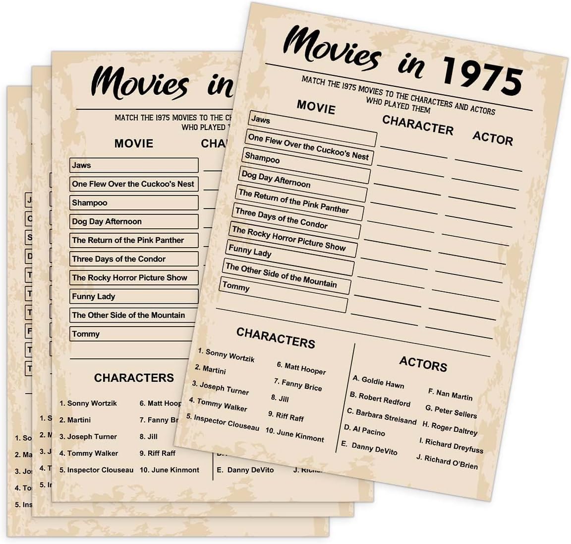 50th Birthday Party Games, Movie in 1975 Games, Birthday Party Supplies for Adults, Fun 1975s Party Game，Pack of 30 Cards