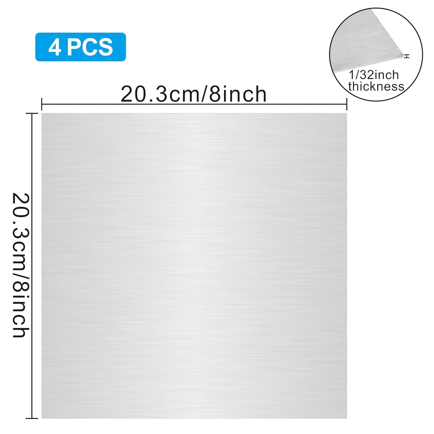 4PCS 8"x8"x1/32 Stainless Steel Metal Plates for Magnetic Mount Board Wall,Tickness 0.8mm 430 Stainless Steel Shim Stock Plates for Crafting, Kitchen, Office