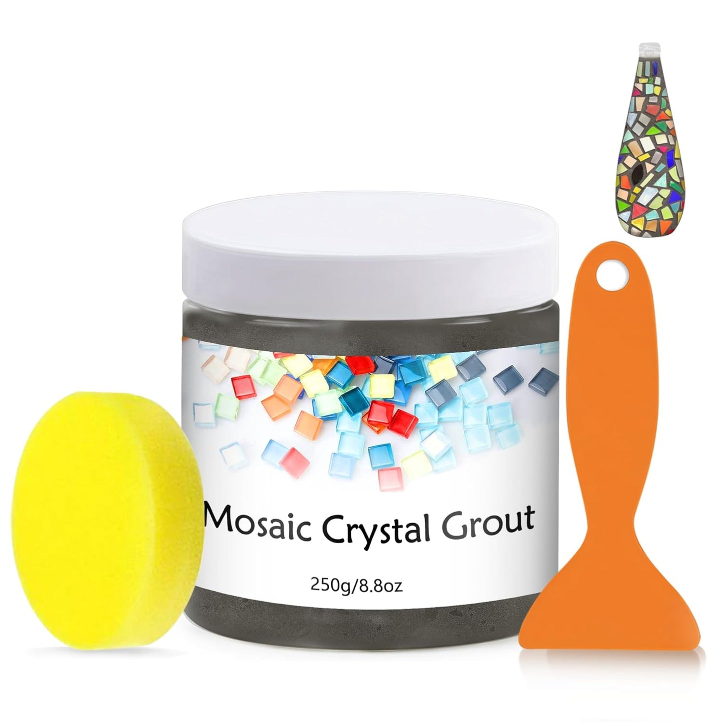 Mosaic Crystal Grout, Mosaics Tile Tools, Mosaic Tile Accessories – Essential for Handmade Grouting and Perfect for DIY Craft Projects (Gray, 8.8oz)