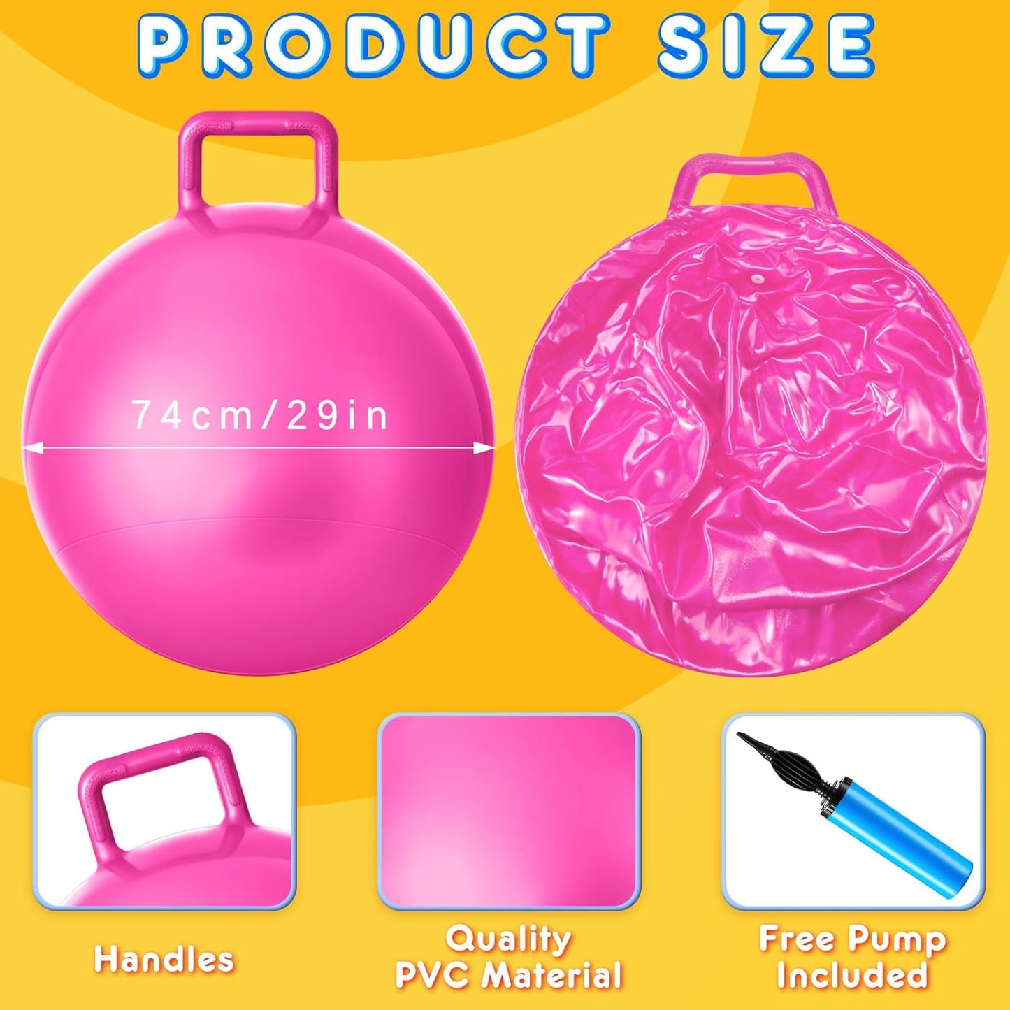 Lewtemi 3 Pcs 29 Inch Bouncing Ball with Handle, Outdoors Hopper Jumping Hopping Ball and Air Pump for Sports Exercise (Yellow, Light Green, Pink)